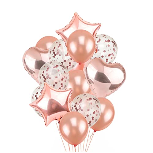 OFFSCH 14 Stück Roségoldene Konfetti Luftballons Mit Glitzer Und Herz Und Sternformen Perfekte Partydekoration Für Geburtstag Hochzeit Babyparty Und von OFFSCH