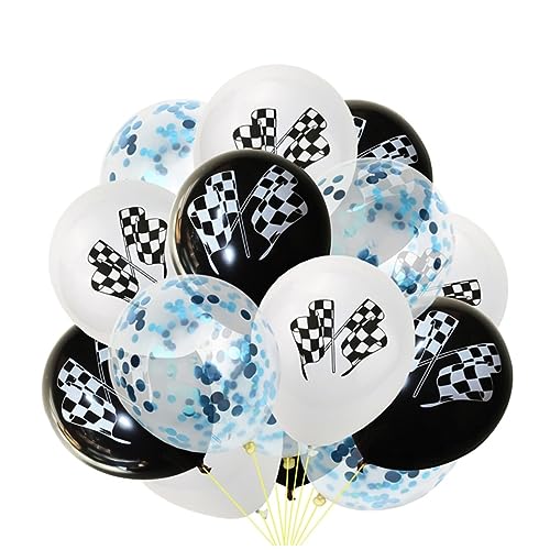 OFFSCH 15 Stück Partyballons Schwarz Weiße Rennflagge Pailletten Konfetti Luftballons Aufblasbare Luftballons Mix Aus Weiß Schwarz Und Ideal Für Geburtstagsfeiern Und Events von OFFSCH