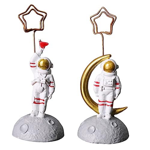 OFFSCH 2 Stück Astronauten Visitenkartenhalter Platzhalter Astronauten Form Ornament Astronauten Ornament Schreibtisch Staffelei Astronauten Statuen Skulptur Miniatur Dekoration von OFFSCH