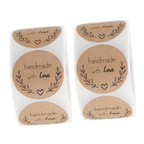 OFFSCH 2 Stück DIY Backaufkleber Aufkleber Etiketten Mehrzweck Aufkleber Hochzeit Handgefertigt Mit Liebe Aufkleber Bastelpapier Aufkleber Runde Aufkleber Kraftpapier Runder von OFFSCH