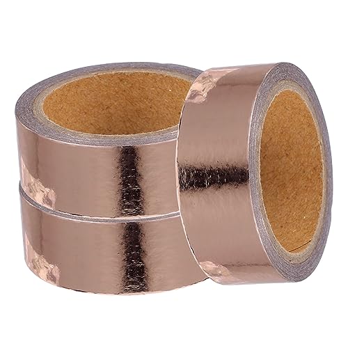 OFFSCH 3 Rollen Goldfolienband Scrapbook-Klebeband Tagebuchband Klebebanddekor kassetten zierband selbstklebend metallisches Washi-Tape dekoratives Klebeband Japanisches Papier Rose Gold von OFFSCH