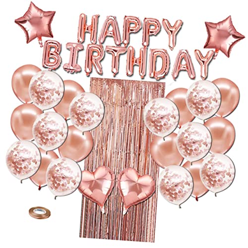 OFFSCH 39 Teiliges Geburtstagsparty Zubehör Set Roségold Dekorativer Quasten Vorhang Ballon Banner Foto Requisiten Perfekt Für Happy Birthday Feiern von OFFSCH