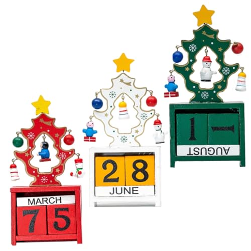 OFFSCH 3St Kalender Schmuck Holzkalender kinderzimmerdeko bescherung weihnachts kalender weihnachtsgeschenk Unterlage kippen heim Kalender aus Holz Weihnachtsschmuck hölzern Colorful von OFFSCH