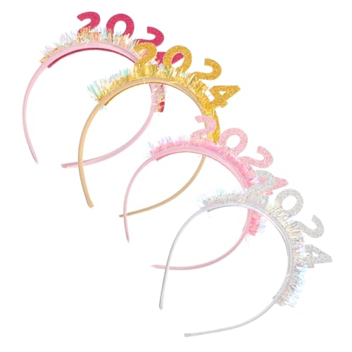 OFFSCH 4 Stück 2024 Neujahr Glitzer Stirnband Stirnbänder Für Frauen Stern Stirnband Silvester Stirnband Silvester Party Kopfschmuck Dickes Stirnband Happy Birthday Stirnband Mädchen von OFFSCH