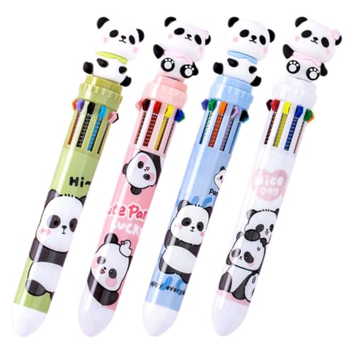 OFFSCH 4 Stück Kugelschreiber mit 10 Farben Panda-Stift Panda-Mehrfarbenstift Panda Kugelschreiber Stifte für Zeichnungen Teenager-Angebot Verschleißfester Mehrfarbenstift Plastik von OFFSCH