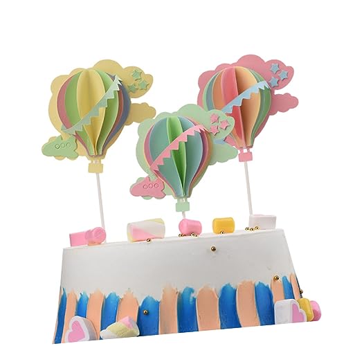 OFFSCH 4 Stück Party-Kuchen-Topper luftballons 3d Kuchen auswählen Tasse Dekor Papierbecher Tortenaufleger für Partys Blitz Heißluftballon Karte einführen Pappbecher Baby von OFFSCH