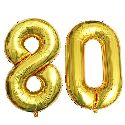 OFFSCH 40 Zoll Goldzahl 80 Geburtstag Folienballon Happy Birthday Luftballon Jubiläum Party Deko Geburtstagszahlen Ballon Foto Requisiten Partyzubehör von OFFSCH