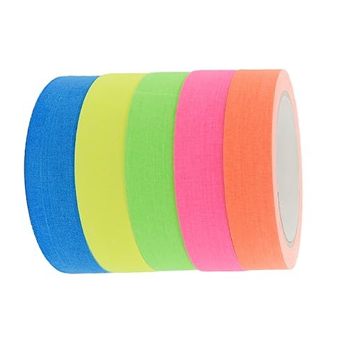 OFFSCH 5 Rollen Leuchtendes Band Fluoreszierendes Klebeband Streifen Aus Papiersternen Bandspender Baumwollband Schwarzlicht Reaktives Klebeband Abdeckband Rosa Klebeband von OFFSCH