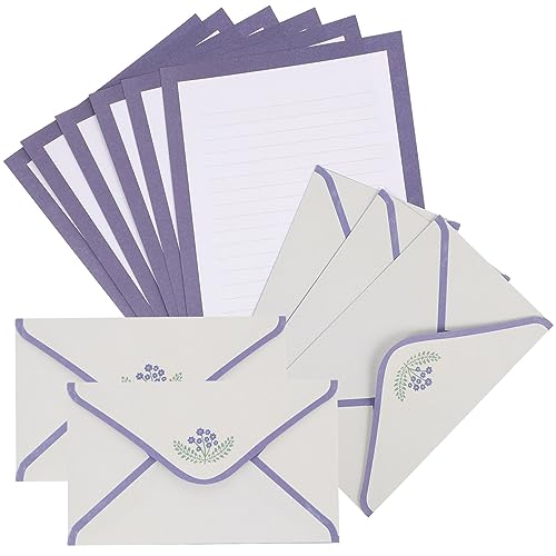 OFFSCH 5 Sätze Wunderschönes Blumen-briefpapier-set Leere Karten Und Umschläge Vintage-umschläge Kleine Umschläge Selbstklebend Vintage-papier Notizkarten Mit Umschlägen Violett von OFFSCH