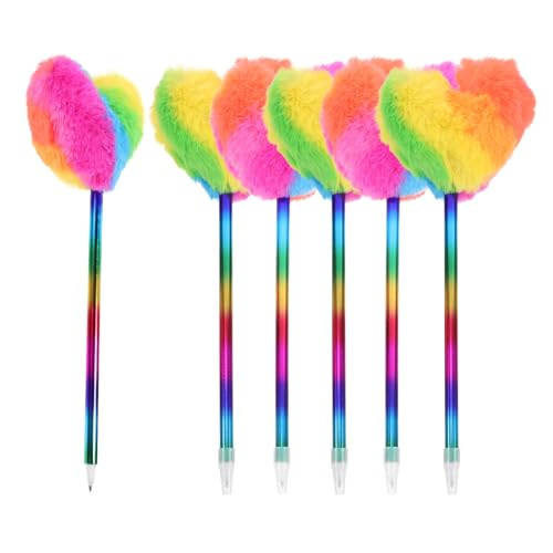 OFFSCH 6St Liebe Kugelschreiber Puffstifte Kreativer Plüschstift Textmarker Bommelstifte mit Krone Flauschiger Schreibstift Pom Pom Stift Pompon-Stifte flauschige Stifte Herzstift Plastik von OFFSCH