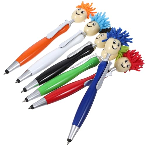 OFFSCH 6st Kugelschreiber Mit Mop-kopf Kawaii Kugelschreiber Süßer Kugelschreiber Cartoon-kugelschreiber Kugelschreiber Für Den Haushalt Autogrammstift Mopp-topper-stift Zappeln Plastik von OFFSCH