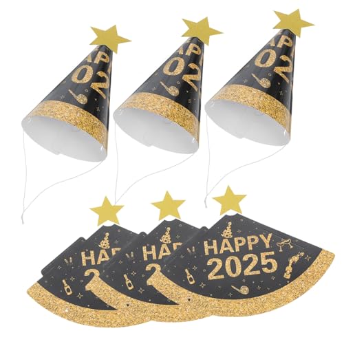 OFFSCH 6st Schwarzgoldener Papierhut Frohes Neues Jahr Kegelhüte Frohes Neues Jahr Hut Silvester-party-accessoires Partyhüte Aus Papier Für Das Neue Jahr Papierhut Für Silvester von OFFSCH