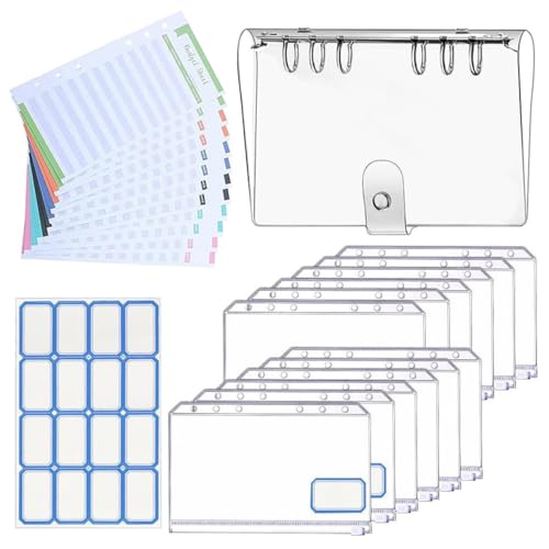 OFFSCH A6 Wasserdichter PVC Ringordner Mit 12 Reißverschlusstaschen 12 Bunten Budgetblättern Und 16 Etikettenaufklebern Praktischer Budgetplaner Für Persönliche Finanzen Und von OFFSCH