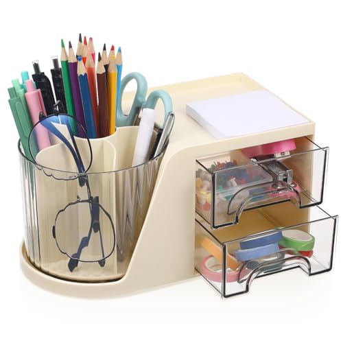 OFFSCH Drehbarer Schreibtisch Organizer Mit Fächern Stifthalter Make Up Pinselhalter Und Aufbewahrung Für Bürobedarf Und Schreibwaren Praktische Sortierbox Für Schreibtisch Und von OFFSCH