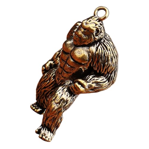 OFFSCH Gorilla-Schlüsselanhänger Lustiges Gorilla-Spielzeug Schreibtisch-Statue Gorilla- Gorillafigur aus Messing Gorilla Schlüsselanhänger Gorilla-Statue-Figur Miniaturfigur Golden von OFFSCH