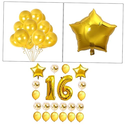 OFFSCH Happy Birthday Luftballons Set 24 Stück 16 Jahre Alt Naturlatex & Aluminiumfolie Golden Mit Pailletten Perfekt Für Geburtstagsfeier Dekoration von OFFSCH