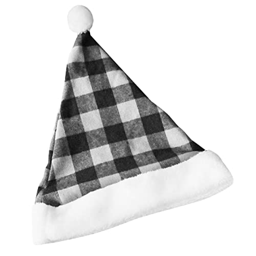 OFFSCH Karierte Weihnachtsmütze Pelz-Weihnachtsmützen karierter Feiertagshut santa claus hat weihnachtsmannmützen weihnachtskostüm hut Weihnachtsfeier-Kostüm-Requisite Stoff Black von OFFSCH