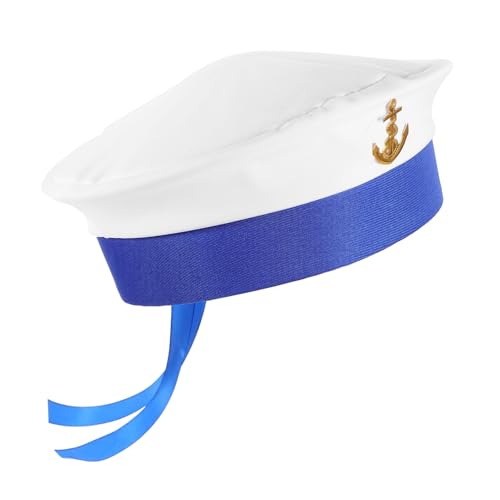 OFFSCH Matrosenmütze Für Cosplay Und Kostümparty Weiße Wasser Sailor Hut Mit Blauen Rändern Und Goldener Details Ideal Für Sommer Events Und Bühnenaufführungen Unisex Sailor von OFFSCH