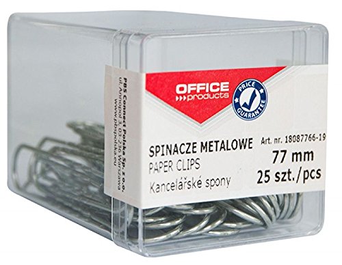 OFFICE PRODUCTS Büroklammern Metallbriefklammern Silbern in der Box / 25 Stück - 77 mm/in Praktischer Aufbewahrungsbox/Paper Clips von OFFWV