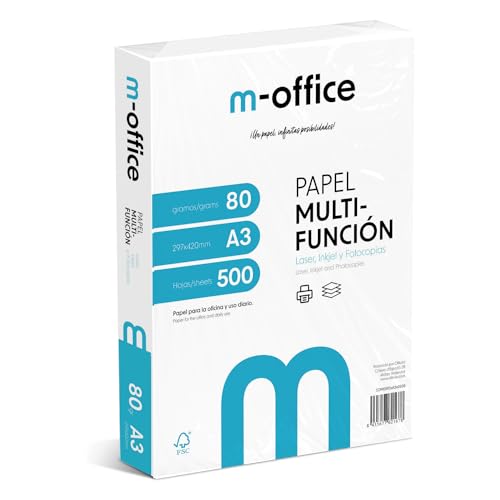 A3-Papier, 80 g, Packung mit 500 Blatt, Multifunktionspapier für Inkjet- und Laserdrucker, A3-Blätter, 297 x 420 mm, ideal für Büro und Zuhause · m-office (500 Blatt) von OFITURIA