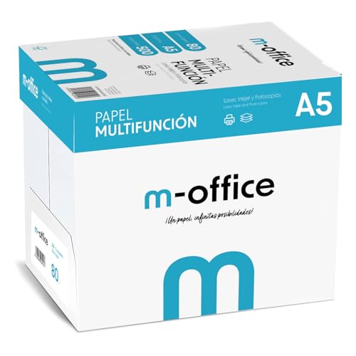 A5-Papier, 80 g, 5 Packung mit 500 Blatt, Multifunktionspapier für Inkjet- und Laserdrucker, A5-Blätter, 148 x 210 mm, ideal für Büro und Zuhause · m-office (2500 Blatt) von OFITURIA