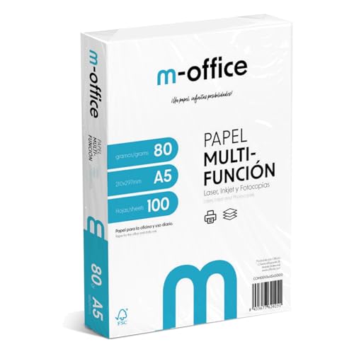 A5-Papier, 80 g, Packung mit 100 Blatt, Multifunktionspapier für Inkjet- und Laserdrucker, A5-Blätter, 148 x 210 mm, ideal für Büro und Zuhause · m-office (100 Blatt) von OFITURIA