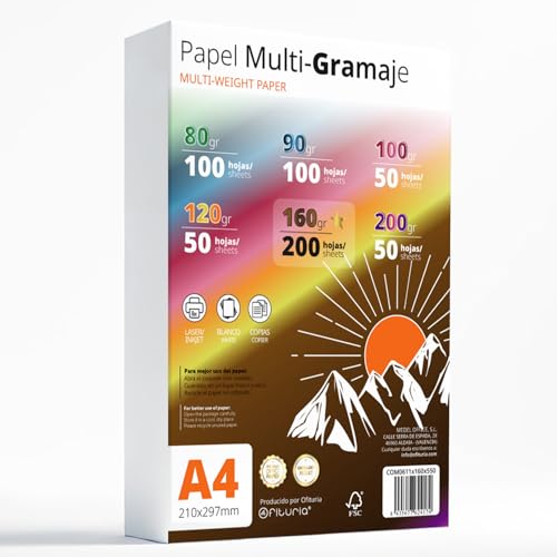 Hochwertiges Druckerpapier A4 - Multi-Grammaturen für Drucker, Schreiben, Zeichnen und Basteln - Weiße DINA4-Papierblätter für Zuhause, Schule und Büro - Ofituria (160g+ Paket) von OFITURIA