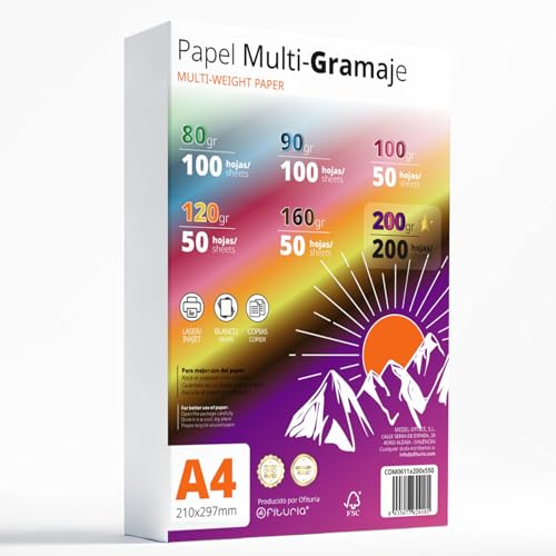 Hochwertiges Druckerpapier A4 - Multi-Grammaturen für Drucker, Schreiben, Zeichnen und Basteln - Weiße DINA4-Papierblätter für Zuhause, Schule und Büro - Ofituria (200g+ Paket) von OFITURIA