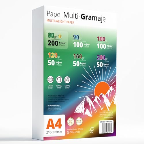 Hochwertiges Druckerpapier A4 - Multi-Grammaturen für Drucker, Schreiben, Zeichnen und Basteln - Weiße DINA4-Papierblätter für Zuhause, Schule und Büro - Ofituria (80g+ Paket) von OFITURIA