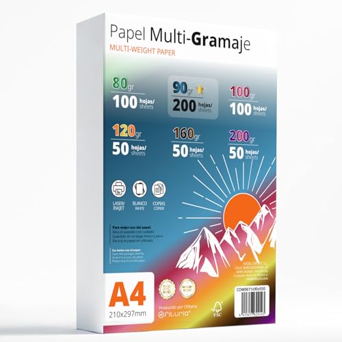 Hochwertiges Druckerpapier A4 - Multi-Grammaturen für Drucker, Schreiben, Zeichnen und Basteln - Weiße DINA4-Papierblätter für Zuhause, Schule und Büro - Ofituria (90g+ Paket) von OFITURIA