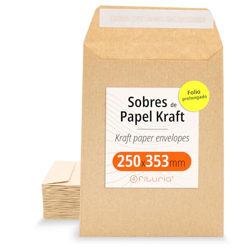 Kraftpapier-Umschläge, Umschläge für Dokumente, Geschenke, Hochzeitseinladungen und Versand, Robuste und Vielseitige Papiertüten für Gelegenheiten, extended folio - Ofituria (250x353, 100 Stück) von OFITURIA