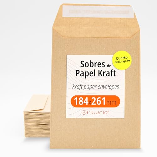 Kraftpapier-Umschläge, Umschläge für Dokumente, Geschenke, Hochzeitseinladungen und Versand, Robuste und Vielseitige Papiertüten für Gelegenheiten, extended quarter - Ofituria (184x261, 100 Stück) von OFITURIA