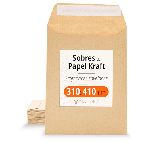 Kraftpapier-Umschläge, Umschläge für Dokumente, Geschenke, Hochzeitseinladungen und Versand, Robuste und Vielseitige Papiertüten für Gelegenheiten, large envelope - Ofituria (310x410, 100 Stück) von OFITURIA