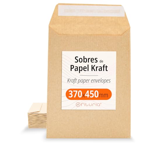 Kraftpapier-Umschläge, Umschläge für Dokumente, Geschenke, Hochzeitseinladungen und Versand, Robuste und Vielseitige Papiertüten für Gelegenheiten, large envelope - Ofituria (370x450, 100 Stück) von OFITURIA