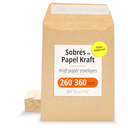 Kraftpapier-Umschläge, Umschläge für Dokumente, Geschenke, Hochzeitseinladungen und Versand, Robuste und Vielseitige Papiertüten für Gelegenheiten, special folio - Ofituria (260x360, 1000 Stück) von OFITURIA