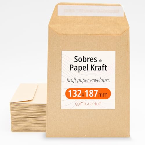 Kraftpapier-Umschläge, Umschläge für Dokumente, Geschenke, Hochzeitseinladungen und Versand, Robuste und Vielseitige Papiertüten für alle Gelegenheiten - Ofituria (132x187, 100 Stück) von OFITURIA