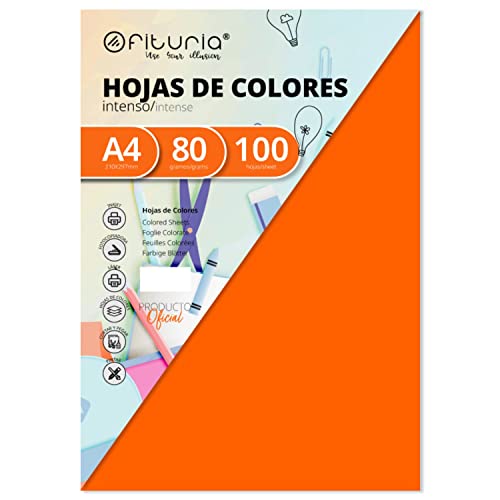 OFITURIA FAB-15626 Pack 100 Hojas Color Naranja Tamaño A4 80g von OFITURIA