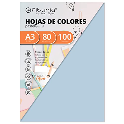 OFITURIA Pack 100 Hojas Color Azul Claro Tamaño A3 80g, FAB-17907 von OFITURIA