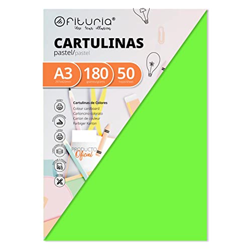 OFITURIA Pack 50 Cartulinas Color Verde Tamaño A3 180g, FAB-16560 von OFITURIA