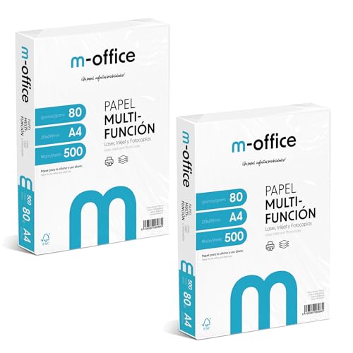 A4-Papier, 80 g, 2 Packung mit 500 Blatt, Multifunktionspapier für Inkjet- und Laserdrucker, A4-Blätter, 210 x 297 mm, ideal für Büro und Zuhause · m-office (1000 Blatt) von OFITURIA