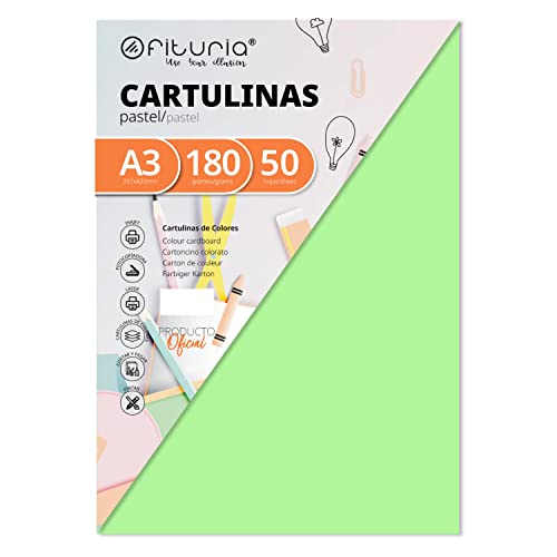 Pack 50 Cartulinas Color Verde Claro Tamaño A3 180g von OFITURIA