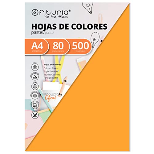 Pack 500 Hojas Color Naranja Claro Tamaño A4 80g von OFITURIA