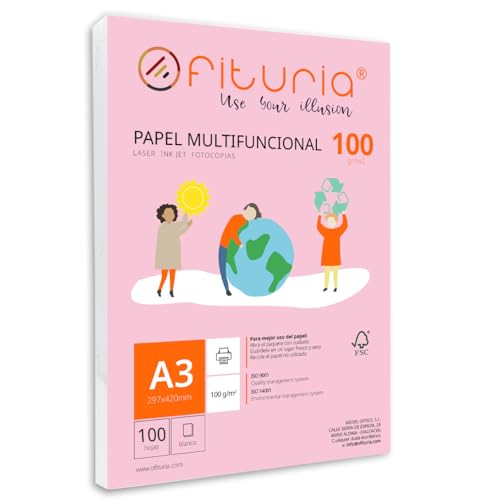 Packung mit 100 weißen DIN A3 Blättern, 100g Druckerpapier. Multifunktionales Kopierpapier für Schule und Büro. Ideal für Laserdrucker, Tintenstrahldrucker oder Kopierer – Ofituria von OFITURIA