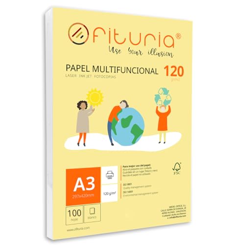 Packung mit 100 weißen DIN A3 Blättern, 120g Druckerpapier. Multifunktionales Kopierpapier für Schule und Büro. Ideal für Laserdrucker, Tintenstrahldrucker oder Kopierer – Ofituria von OFITURIA