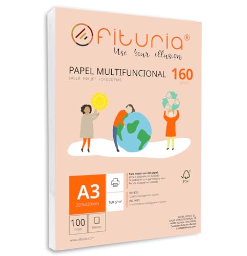 Packung mit 100 weißen DIN A3 Blättern, 160g Druckerpapier. Multifunktionales Kopierpapier für Schule und Büro. Ideal für Laserdrucker, Tintenstrahldrucker oder Kopierer – Ofituria von OFITURIA