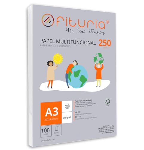 Packung mit 100 weißen DIN A3 Blättern, 250g Druckerpapier. Multifunktionales Kopierpapier für Schule und Büro. Ideal für Laserdrucker, Tintenstrahldrucker oder Kopierer – Ofituria von OFITURIA