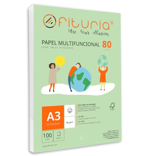 Packung mit 100 weißen DIN A3 Blättern, 80g Druckerpapier. Multifunktionales Kopierpapier für Schule und Büro. Ideal für Laserdrucker, Tintenstrahldrucker oder Kopierer – Ofituria von OFITURIA