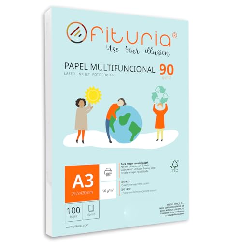 Packung mit 100 weißen DIN A3 Blättern, 90g Druckerpapier. Multifunktionales Kopierpapier für Schule und Büro. Ideal für Laserdrucker, Tintenstrahldrucker oder Kopierer – Ofituria von OFITURIA