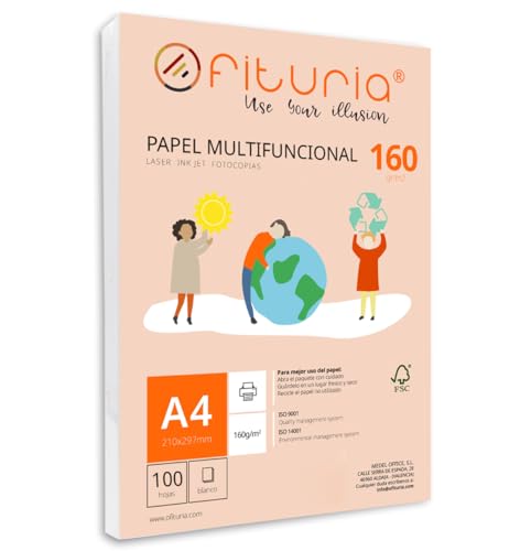 Packung mit 100 weißen DIN A4 Blättern, 160g Druckerpapier. Multifunktionales Kopierpapier für Schule und Büro. Ideal für Laserdrucker, Tintenstrahldrucker oder Kopierer – Ofituria von OFITURIA