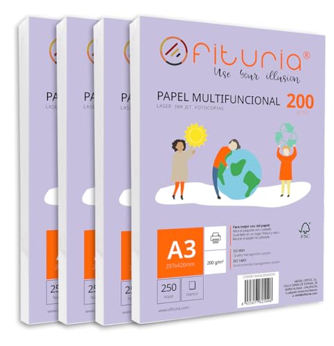 Packung mit 1000 weißen DIN A3 Blättern, 200g Druckerpapier. Multifunktionales Kopierpapier für Schule und Büro. Ideal für Laserdrucker, Tintenstrahldrucker oder Kopierer – Ofituria von OFITURIA